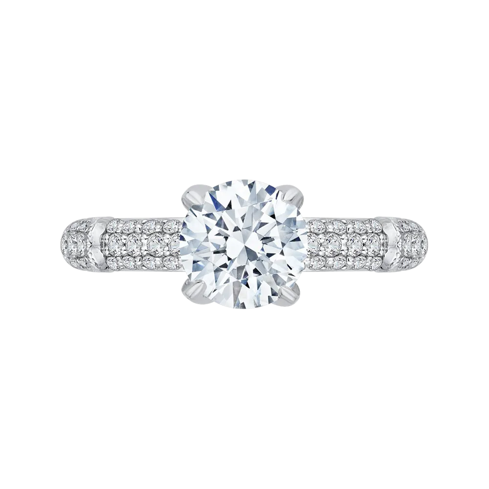 14K White Gold Round Diamond Cathedral Style Engagement Ring (Semi Mount)