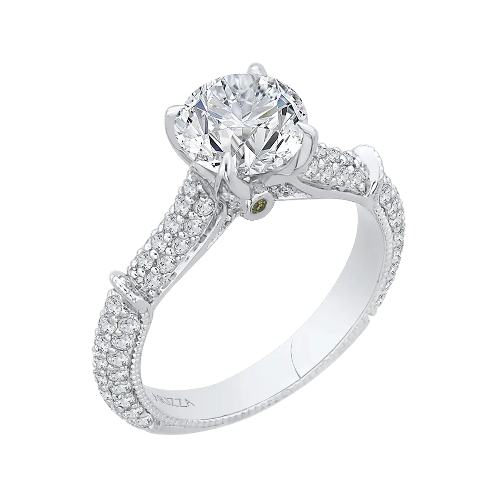 14K White Gold Round Diamond Cathedral Style Engagement Ring (Semi Mount)