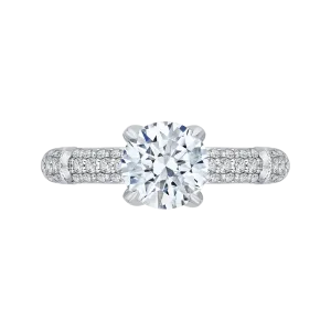 14K White Gold Round Diamond Cathedral Style Engagement Ring (Semi Mount)