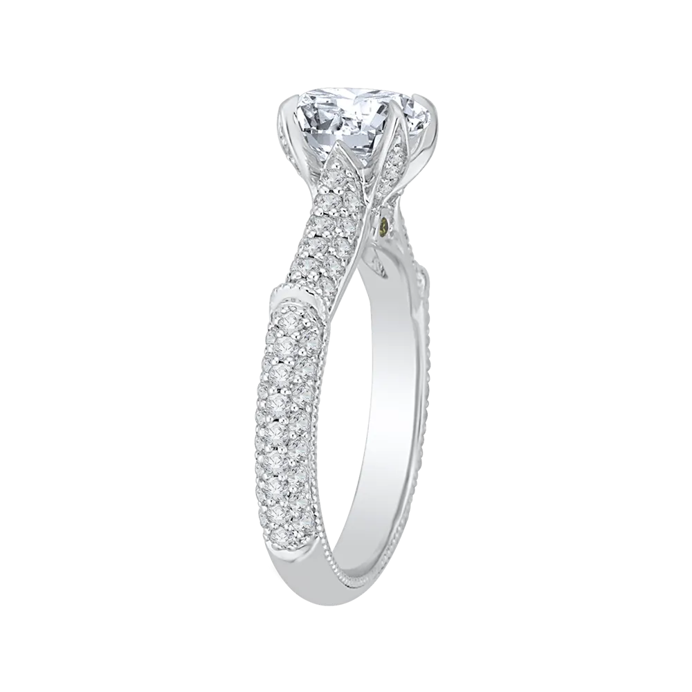 14K White Gold Round Diamond Cathedral Style Engagement Ring (Semi Mount)