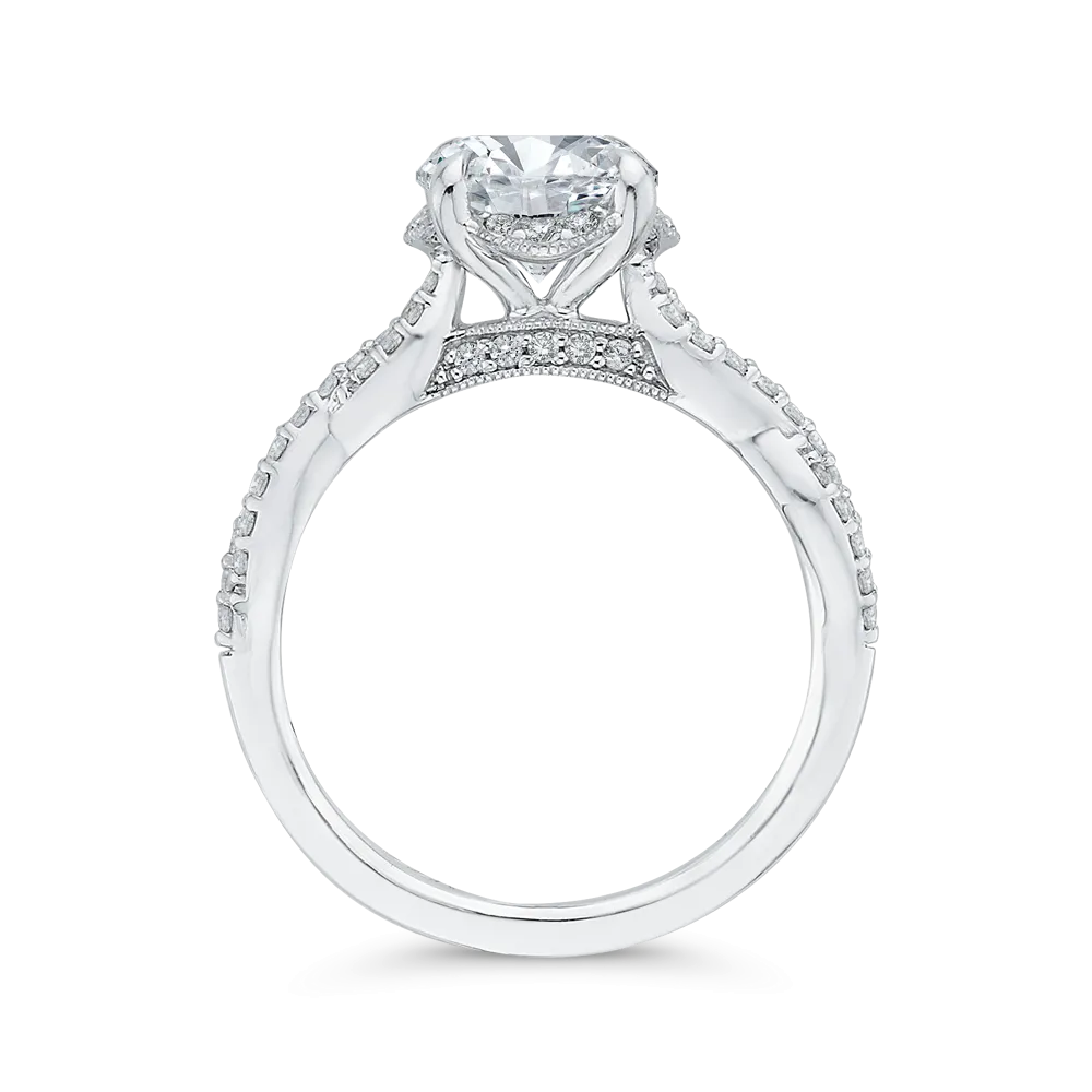 14K White Gold Round Diamond Crossover Shank Engagement Ring (Semi Mount)