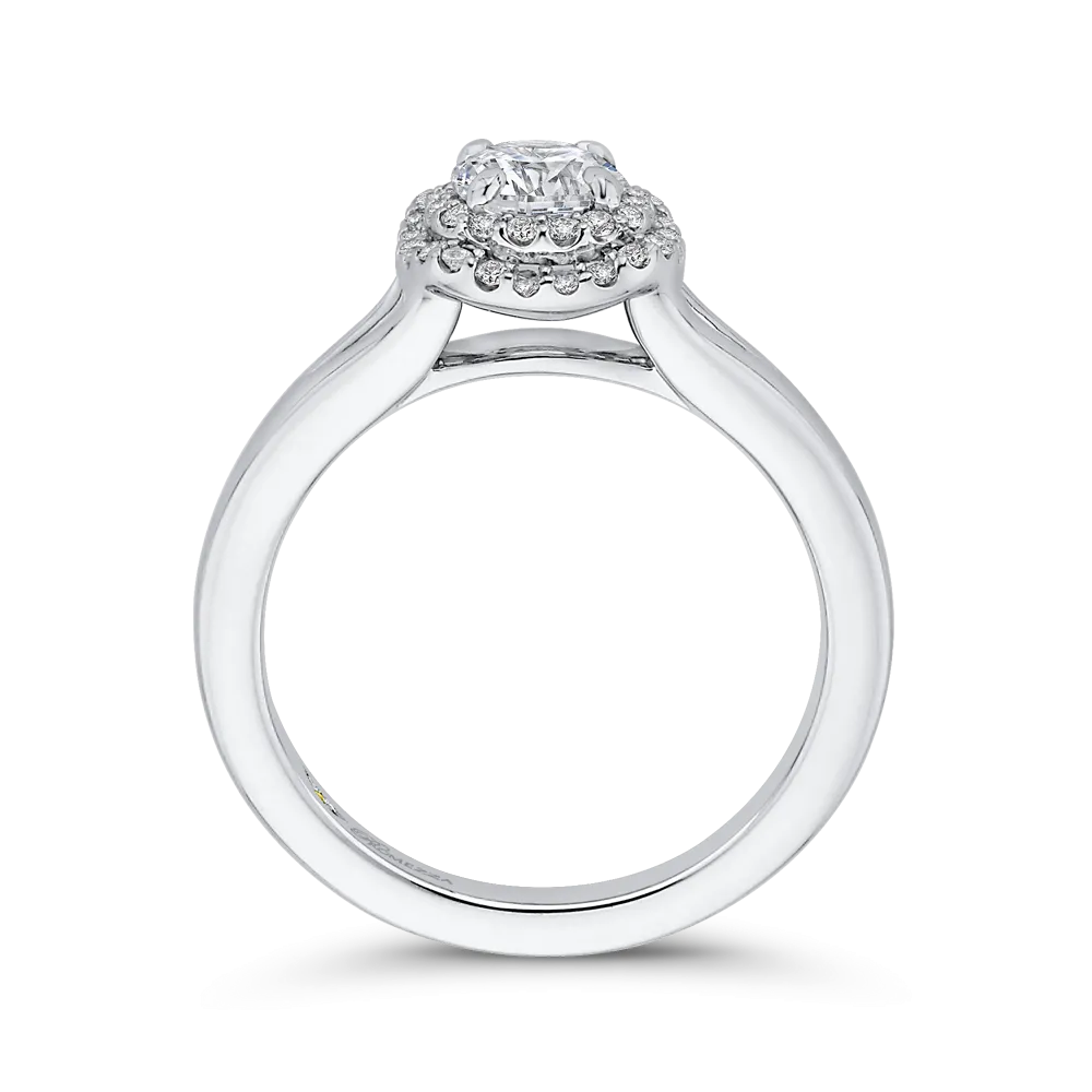 14K White Gold Round Diamond Double Halo with Spit Shank Engagement Ring