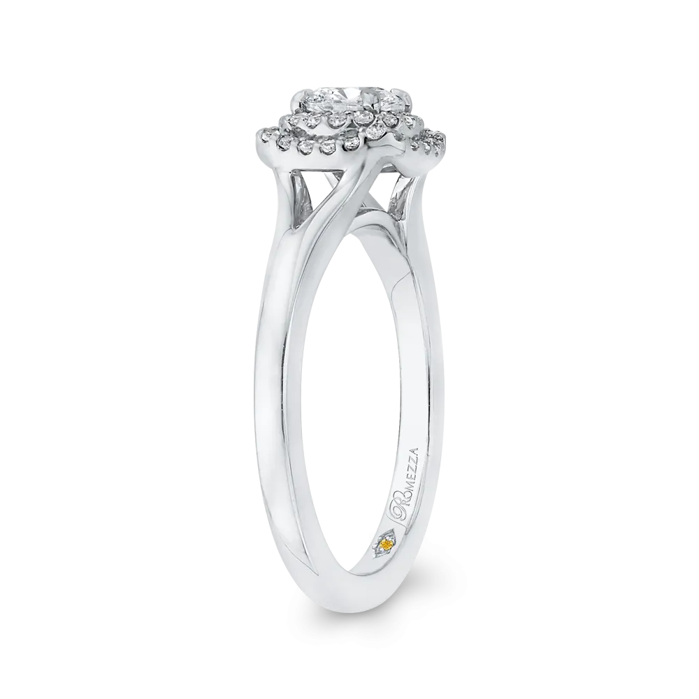 14K White Gold Round Diamond Double Halo with Spit Shank Engagement Ring