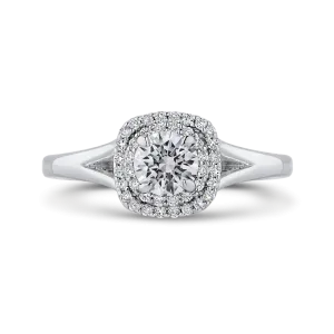 14K White Gold Round Diamond Double Halo with Spit Shank Engagement Ring