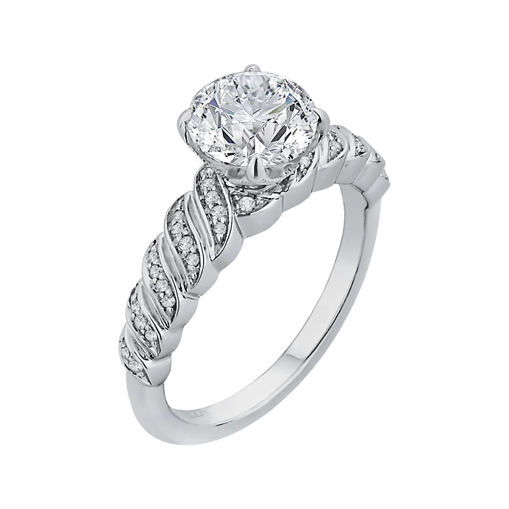 14K White Gold Round Diamond Engagement Ring (Semi Mount)