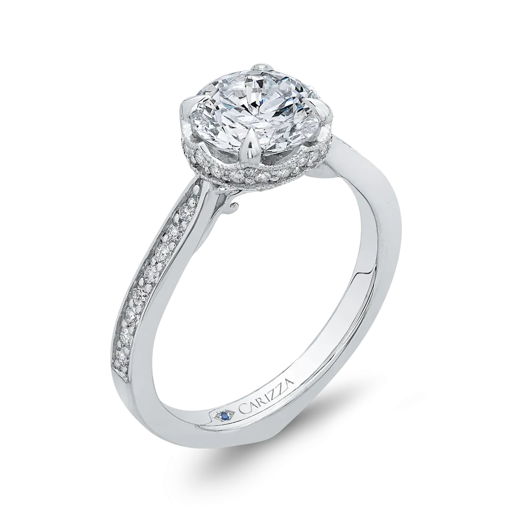 14K White Gold Round Diamond Engagement Ring (Semi Mount)