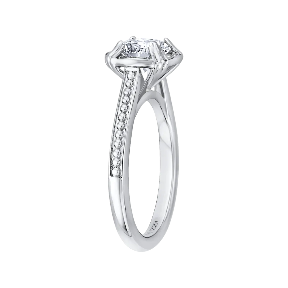 14K White Gold Round Diamond Halo Cathedral Style Engagement Ring (Semi Mount)