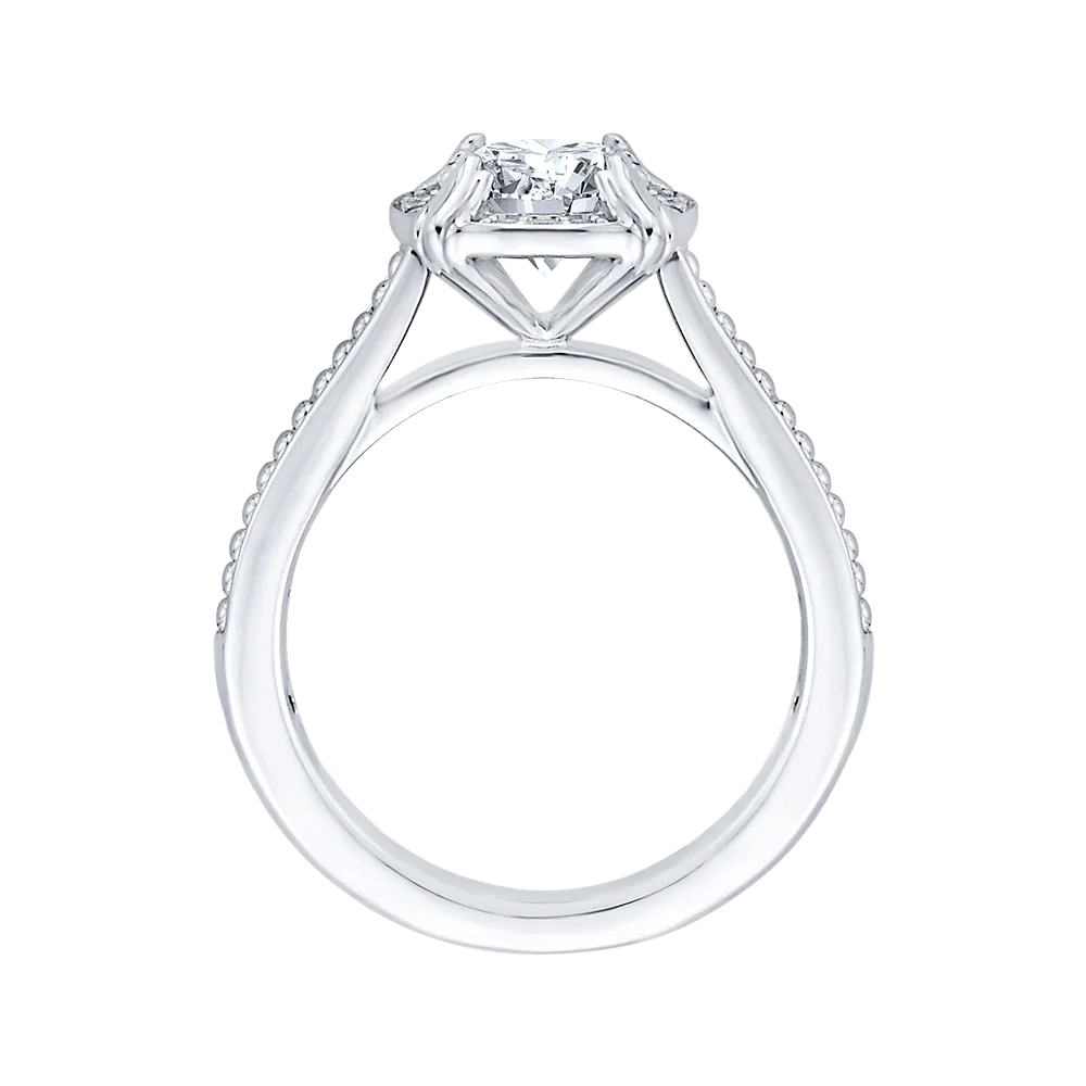 14K White Gold Round Diamond Halo Cathedral Style Engagement Ring (Semi Mount)