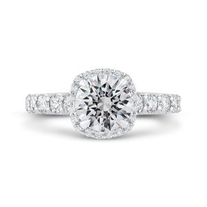 14K White Gold Round Diamond Halo Engagement Ring (Semi Mount)