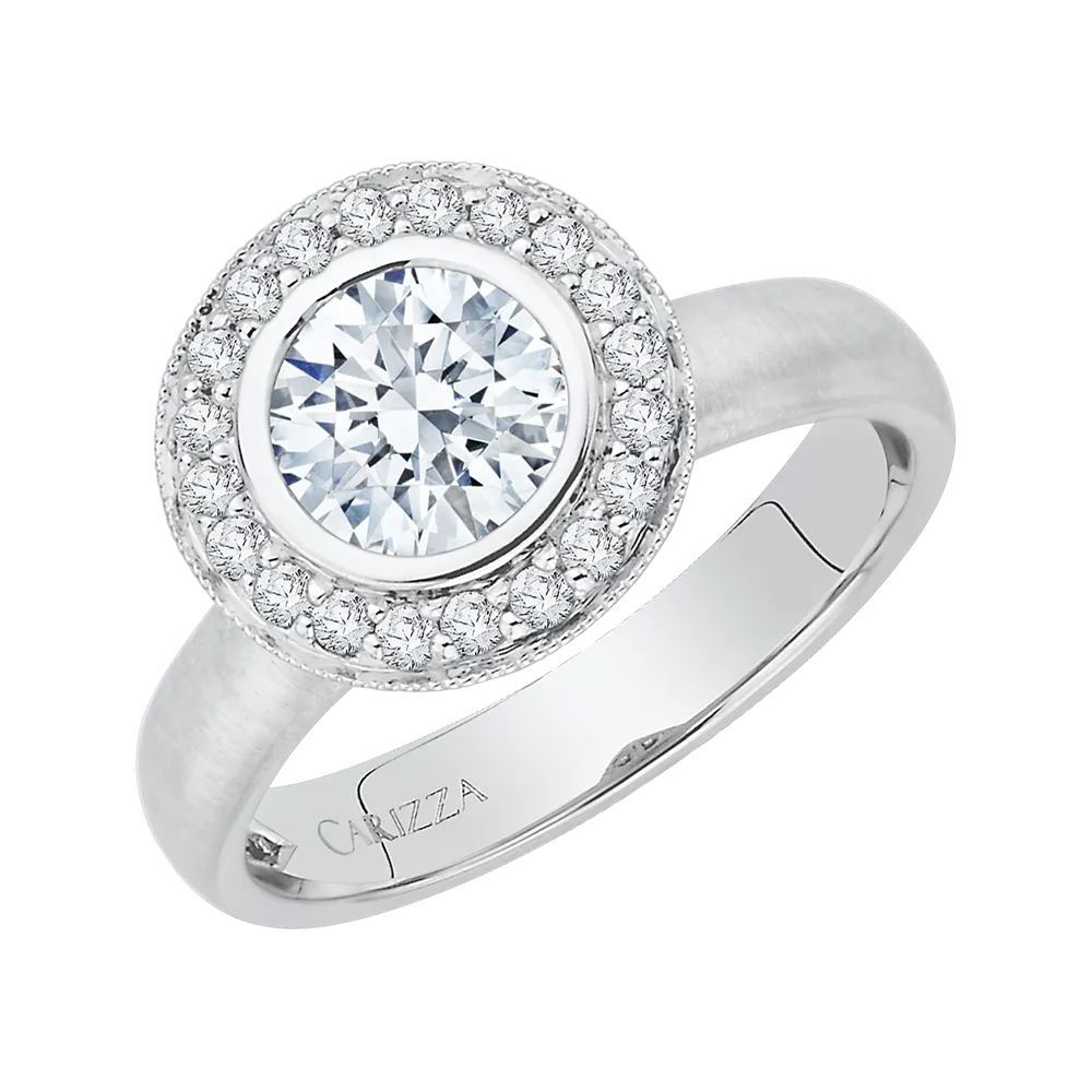 14K White Gold Round Diamond Halo Engagement Ring (Semi Mount)