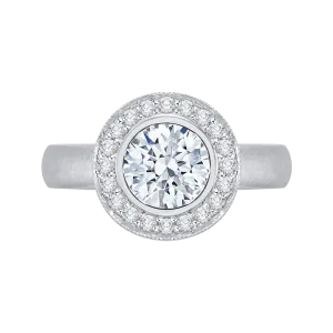 14K White Gold Round Diamond Halo Engagement Ring (Semi Mount)