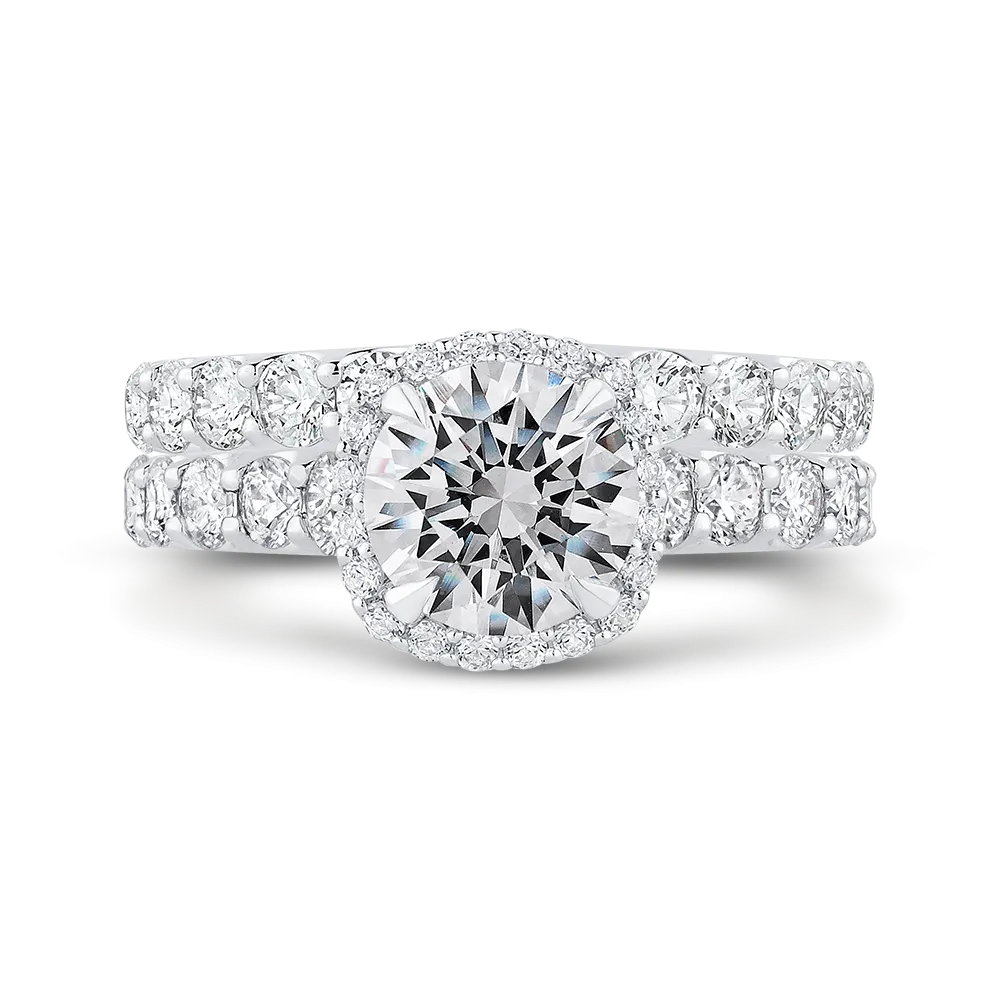 14K White Gold Round Diamond Halo Engagement Ring (Semi Mount)