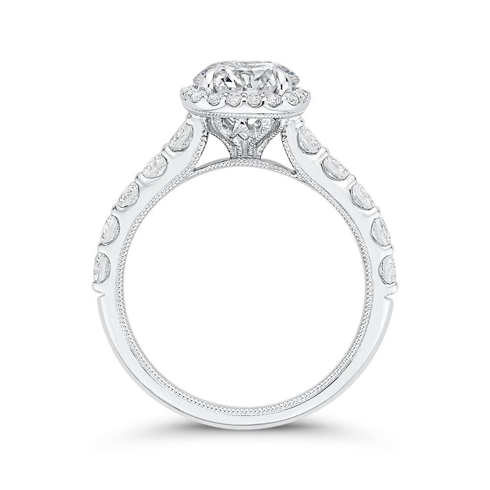 14K White Gold Round Diamond Halo Engagement Ring (Semi Mount)