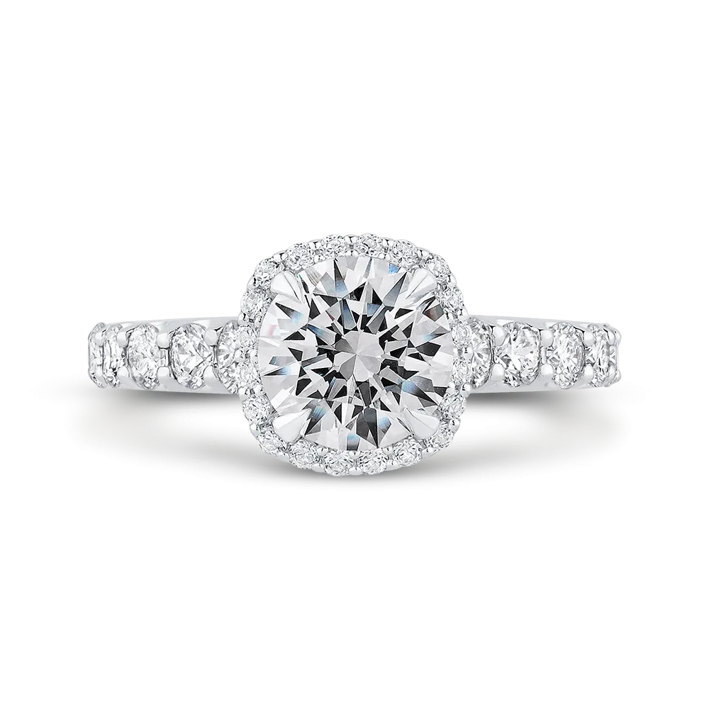 14K White Gold Round Diamond Halo Engagement Ring (Semi Mount)