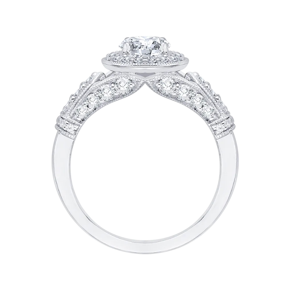 14K White Gold Round Diamond Halo Engagement Ring with Split Shank