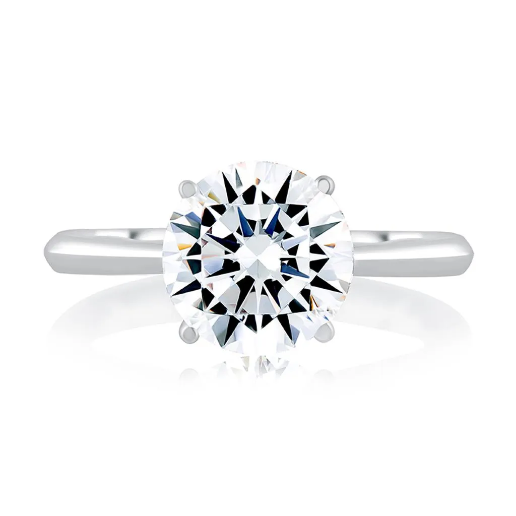 14k White Gold Round Solitaire with Hidden Halo Engagement Ring Mounting