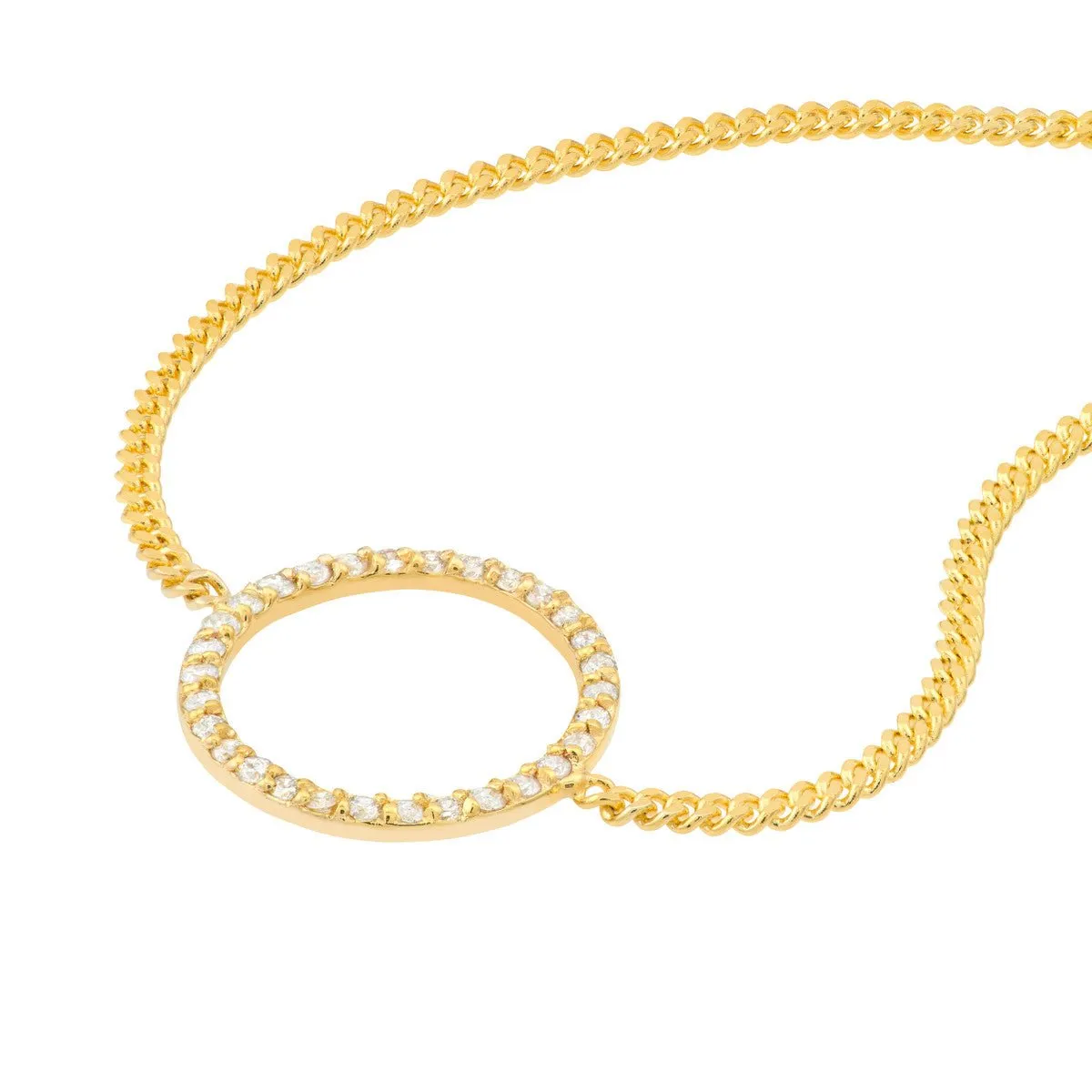 14K Yellow Gold Diamond Circle on Curb Chain Bracelet