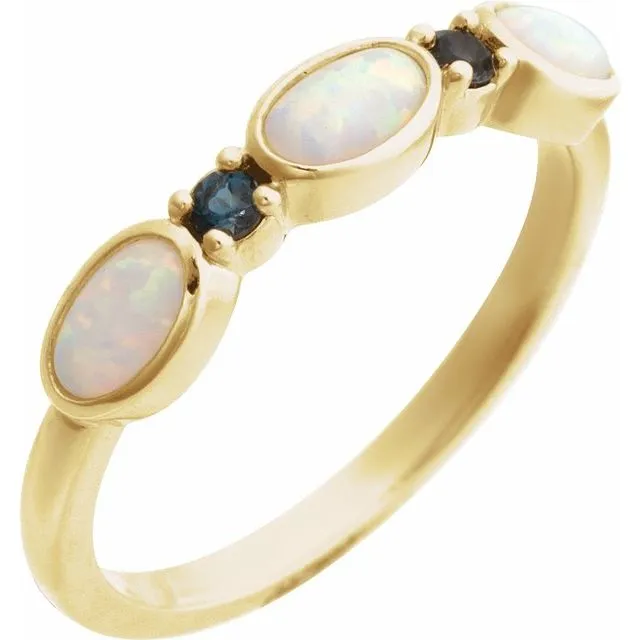 14K Yellow Gold Opal & Natural London Blue Topaz Stackable Ring