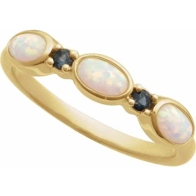 14K Yellow Gold Opal & Natural London Blue Topaz Stackable Ring