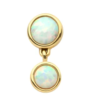 14kt Gold Bezel Dangle Round White Opalite Threadless Top