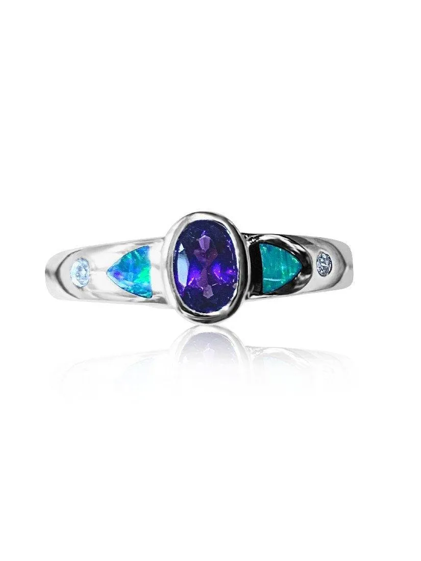 14kt White Gold Amethyst and Opal ring