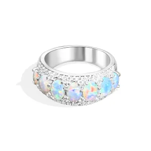 14kt White Gold eternity style Opal and Diamond ring