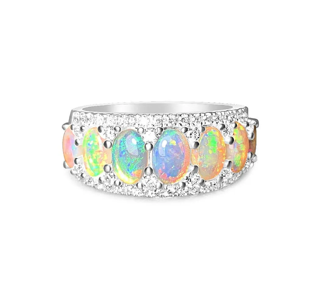 14kt White Gold eternity style Opal and Diamond ring