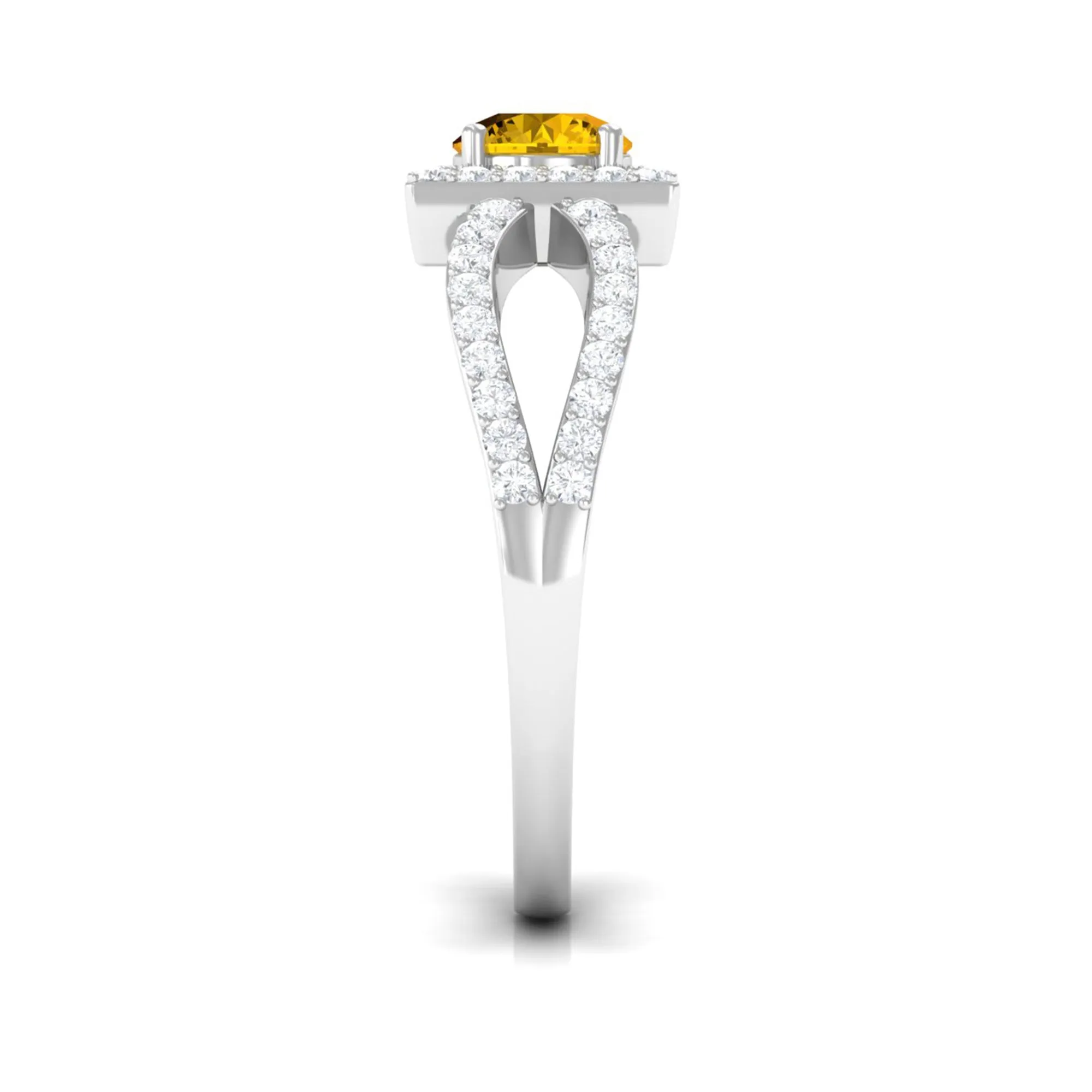 1.5 CT Split Shank Yellow Sapphire Engagement Ring with Diamond Accent