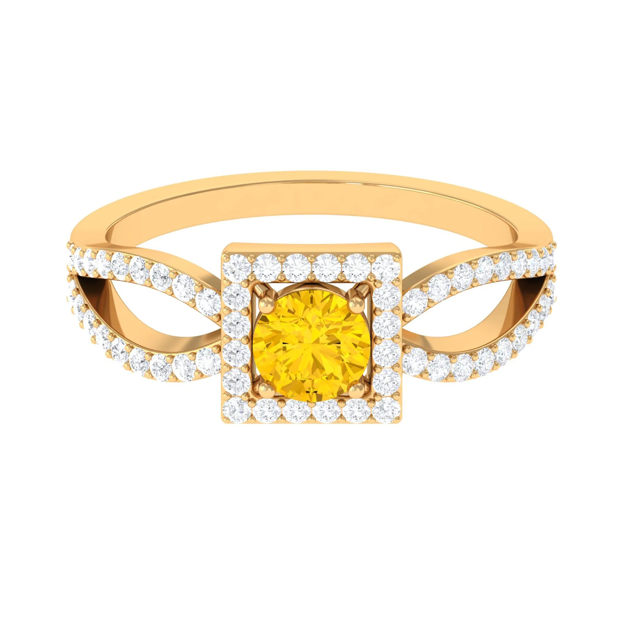 1.5 CT Split Shank Yellow Sapphire Engagement Ring with Diamond Accent