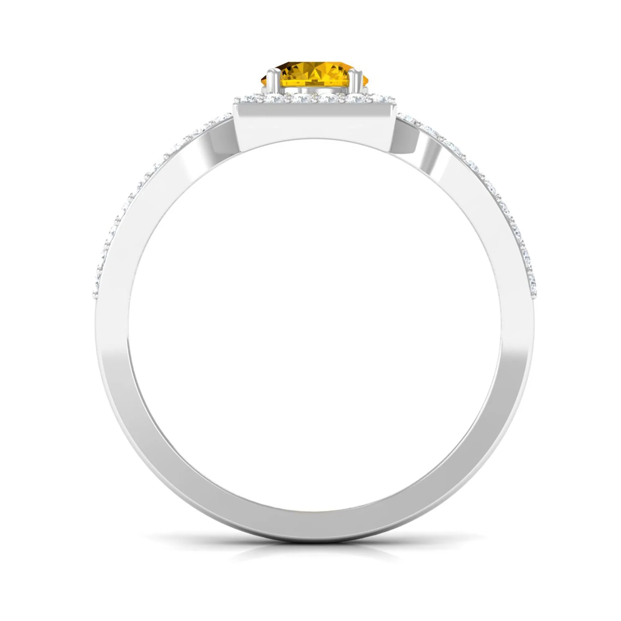 1.5 CT Split Shank Yellow Sapphire Engagement Ring with Diamond Accent