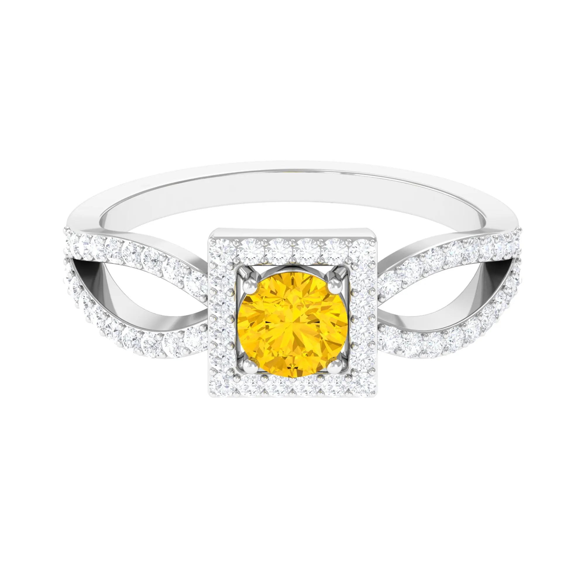 1.5 CT Split Shank Yellow Sapphire Engagement Ring with Diamond Accent