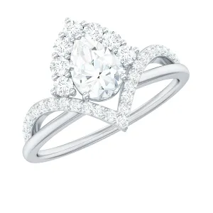 1.50 Carat Pear Solitaire Moissanite Designer Engagement Ring