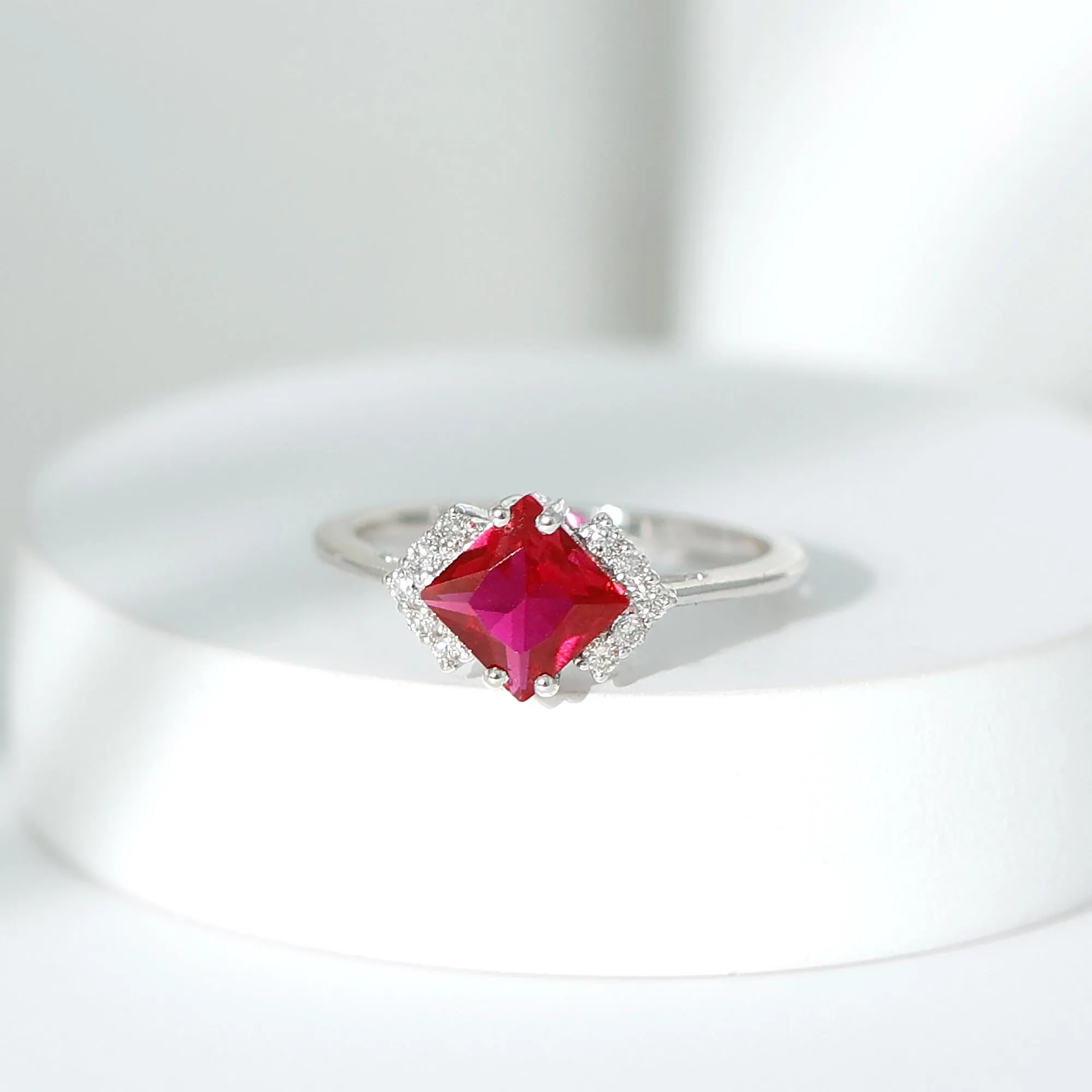 1.75 CT Princess Cut Lab Grown Ruby Engagement Ring with Diamond