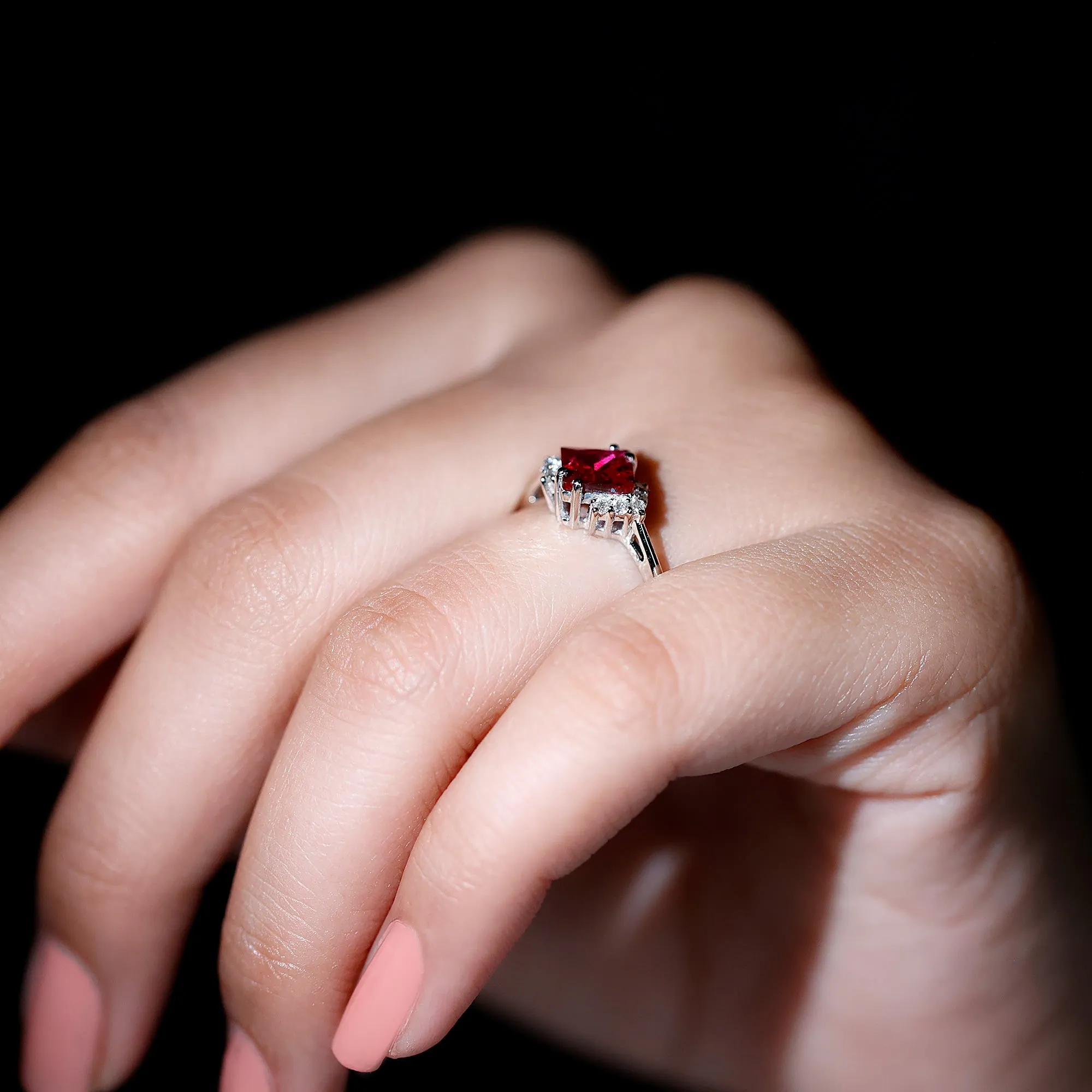 1.75 CT Princess Cut Lab Grown Ruby Engagement Ring with Diamond