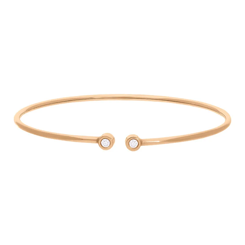 18ct Rose Gold 0.10ct Diamond Two Stone Cuff Bangle