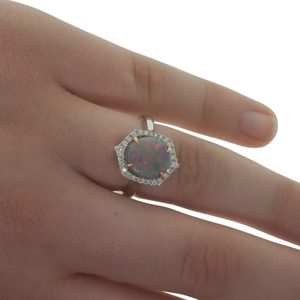 18ct White & Yellow Gold 2.67ct Opal & Diamond Halo Ring