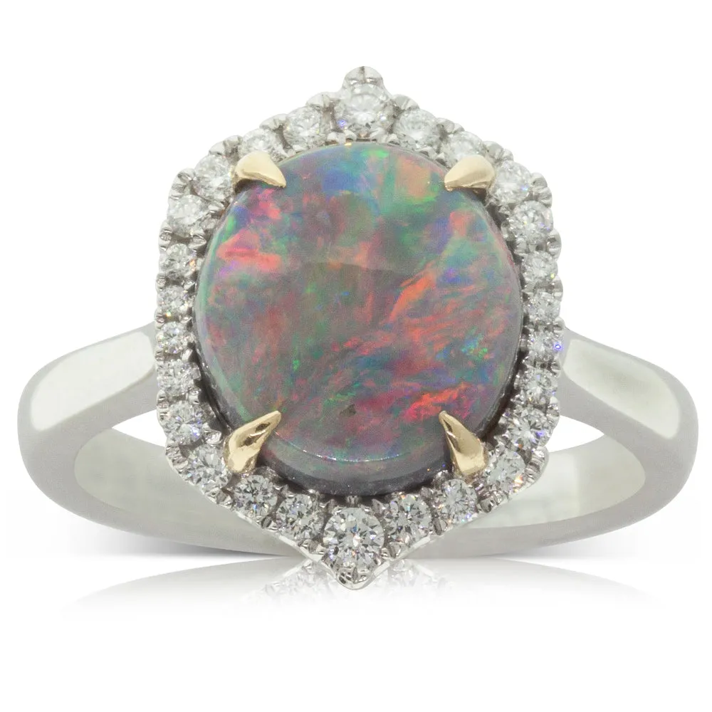 18ct White & Yellow Gold 2.67ct Opal & Diamond Halo Ring