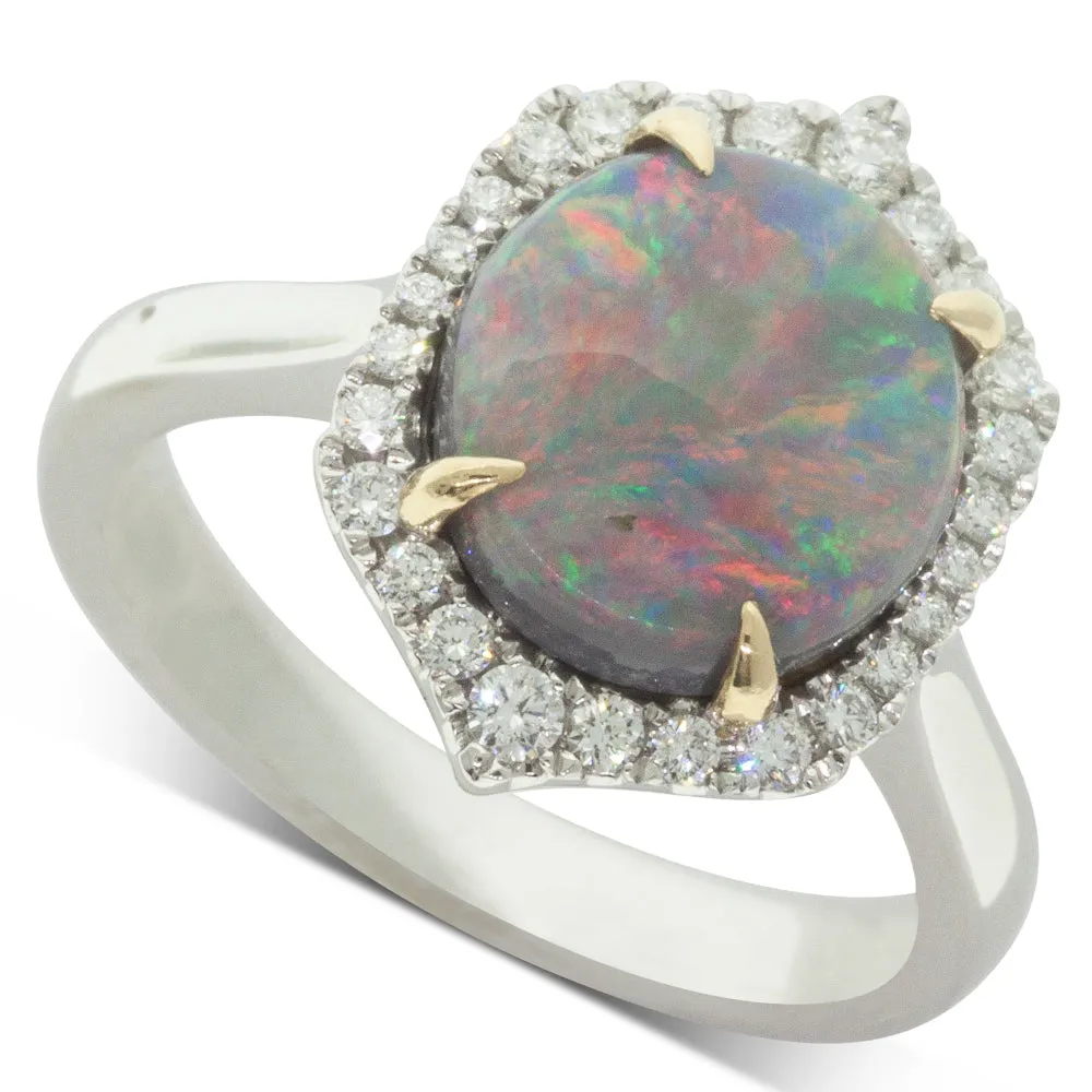 18ct White & Yellow Gold 2.67ct Opal & Diamond Halo Ring