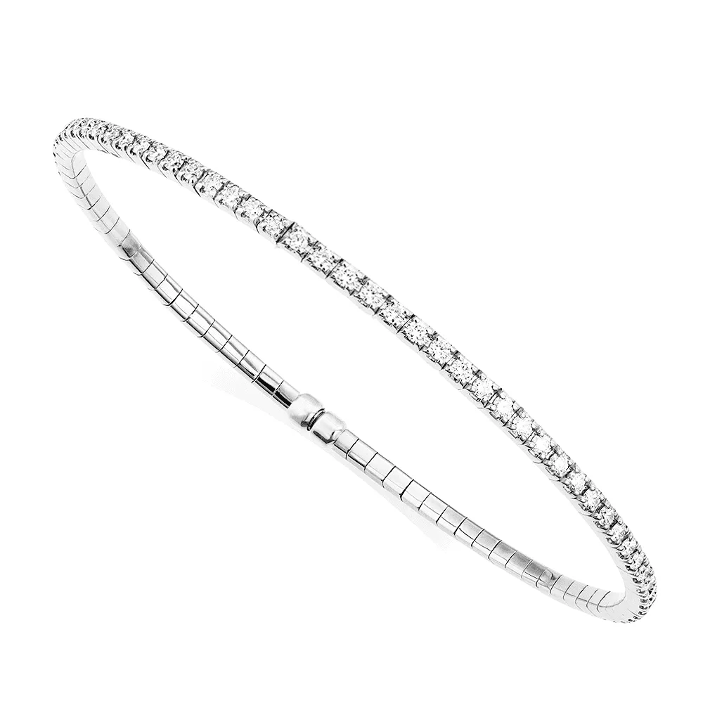 18ct White Gold Claw Set Flexible Diamond Bangle