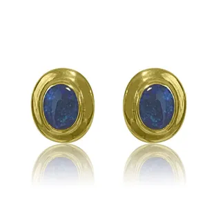 18kt Yellow Gold Black Opal studs