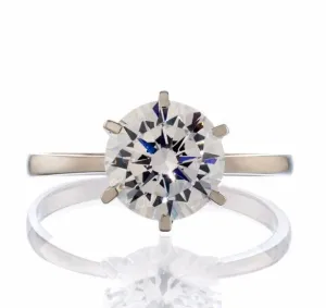 2 Carat Round Cut Cubic Zirconia Solitaire Engagement Ring - White Gold Plated Sterling Silver