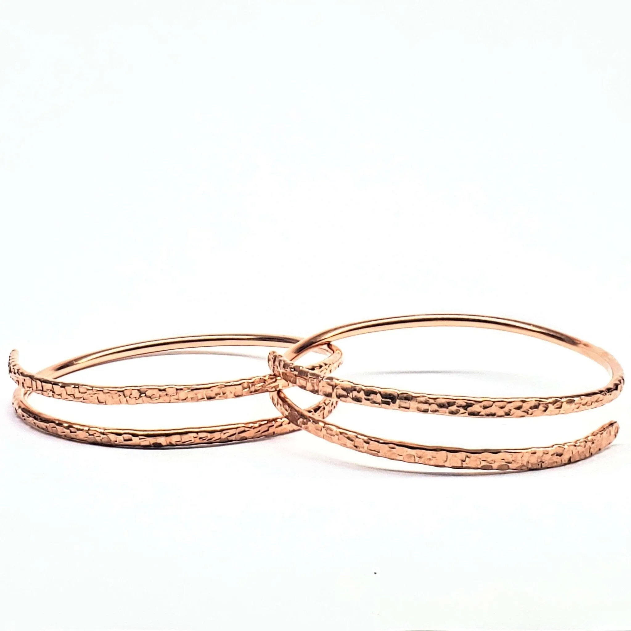 2 Piece Handmade Interlocking Full Overlap Copper Bangle Set