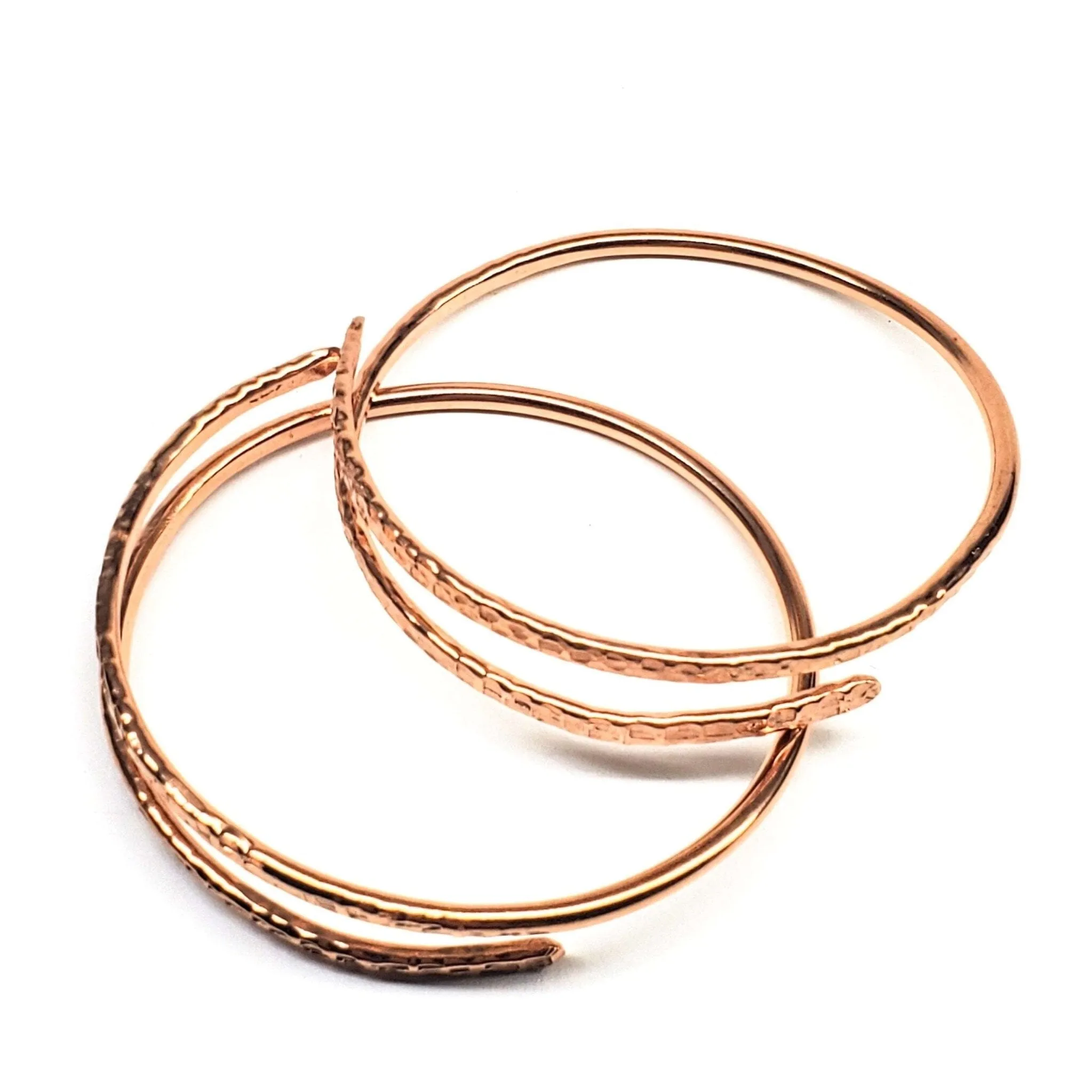 2 Piece Handmade Interlocking Full Overlap Copper Bangle Set