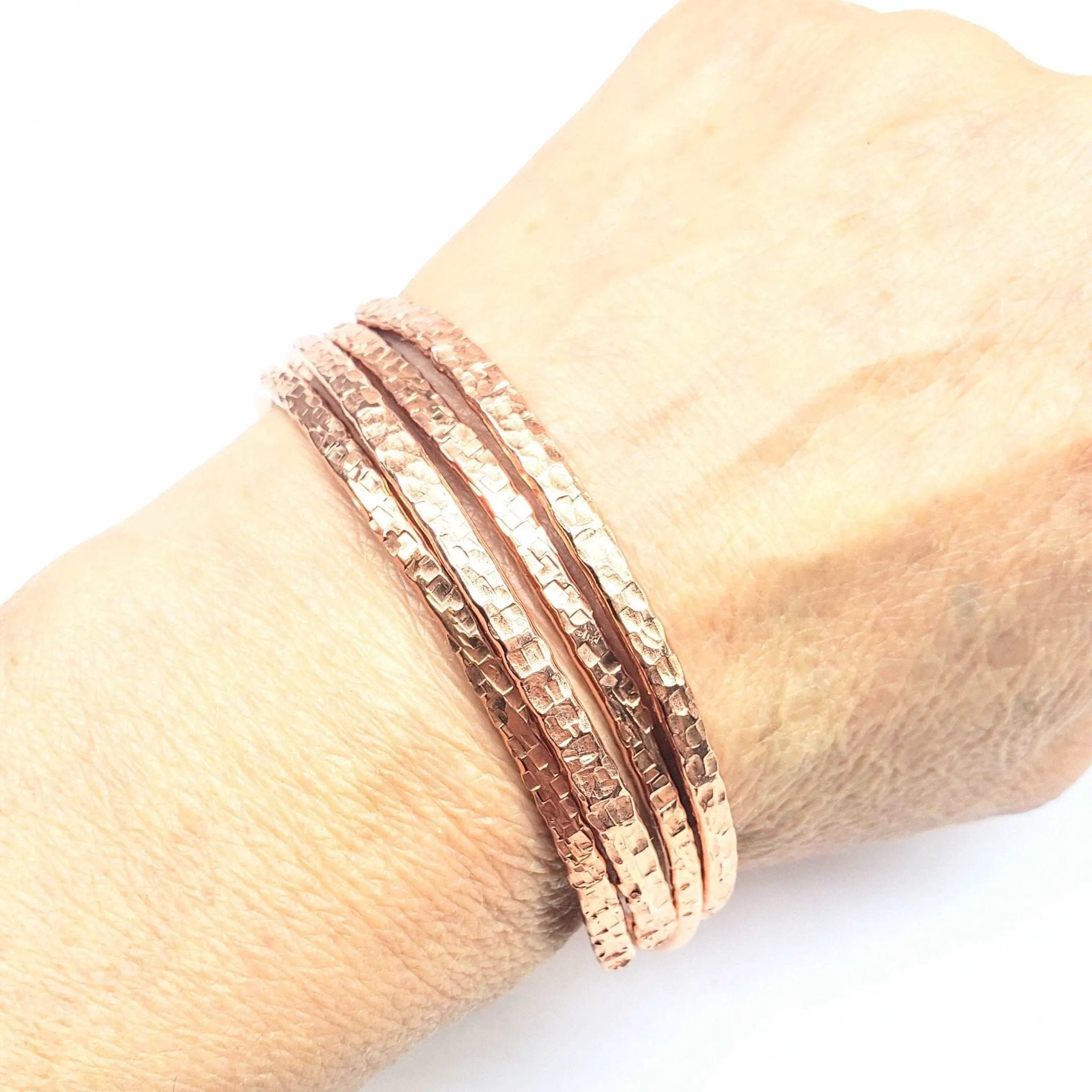 2 Piece Handmade Interlocking Full Overlap Copper Bangle Set