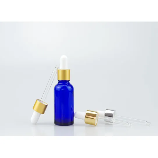 20ml Glass Dropper Bottle Amber Blue with Gold Collar Pipette Lid