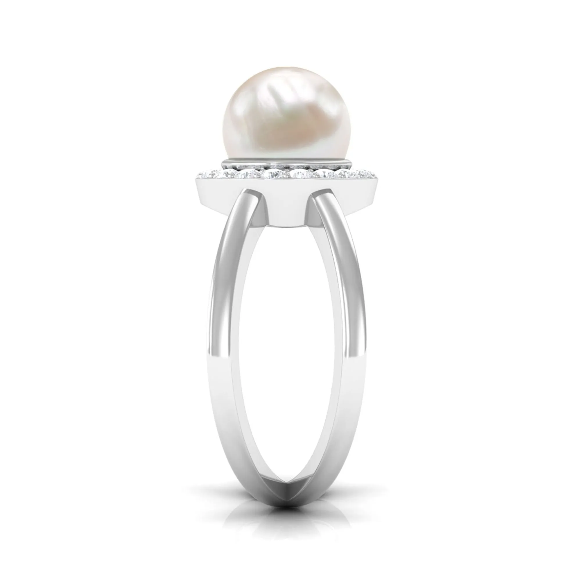 2.5 CT Freshwater Pearl Criss Cross Engagement Ring with Diamond Halo