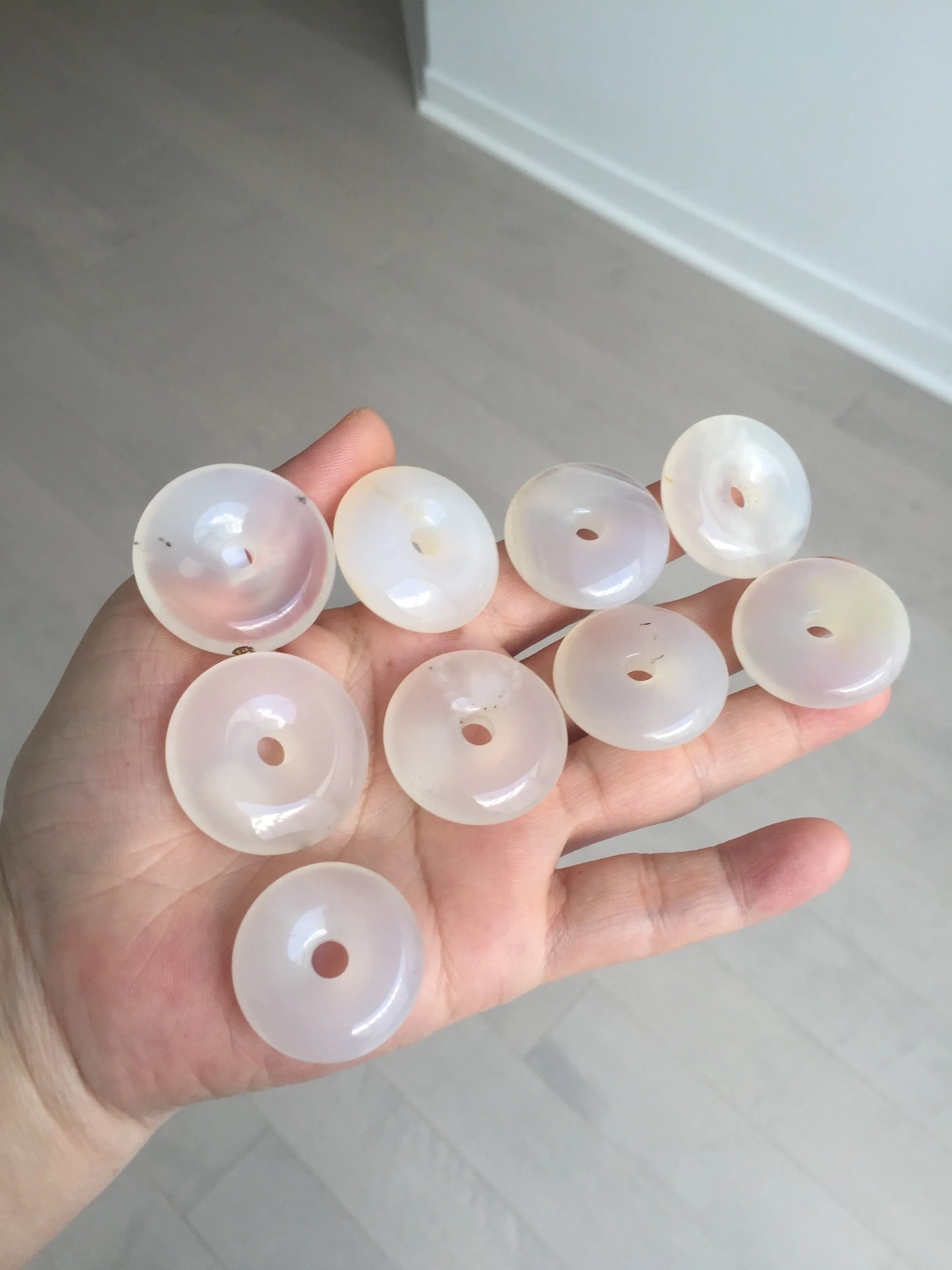 27-32mm 100% natural icy clear light yellow/white/clear agate safety guardian donut pendant CB79