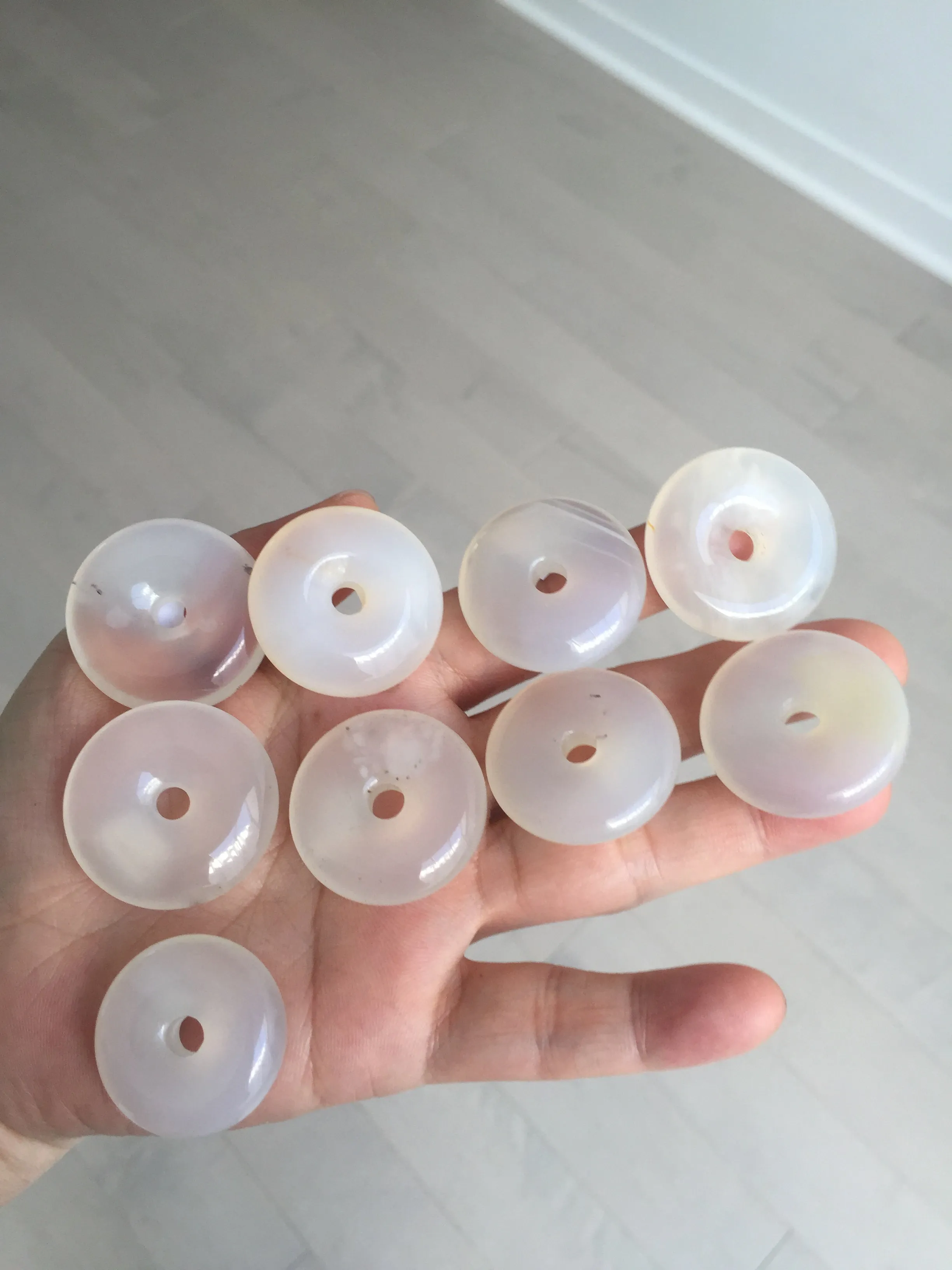 27-32mm 100% natural icy clear light yellow/white/clear agate safety guardian donut pendant CB79