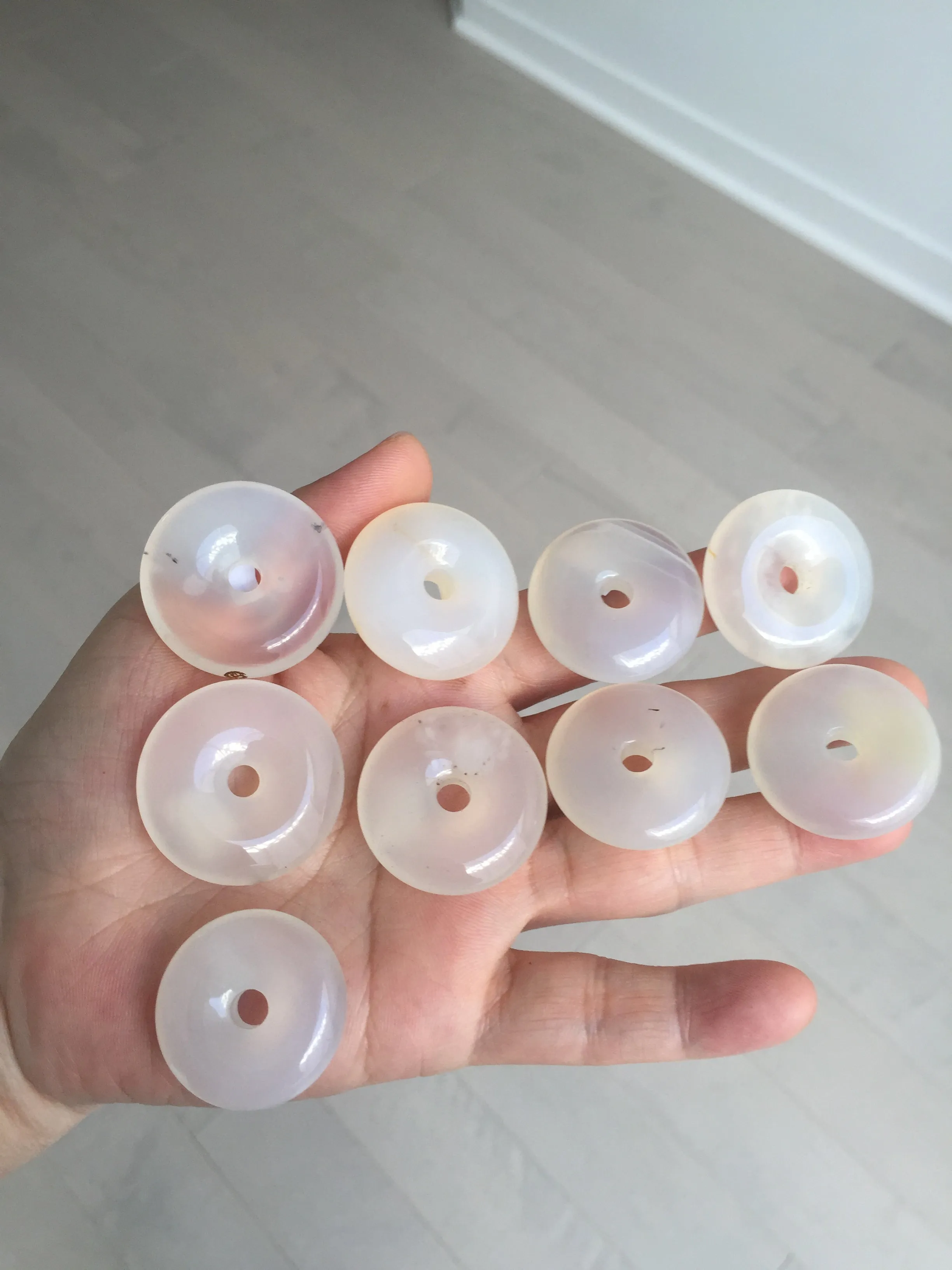 27-32mm 100% natural icy clear light yellow/white/clear agate safety guardian donut pendant CB79