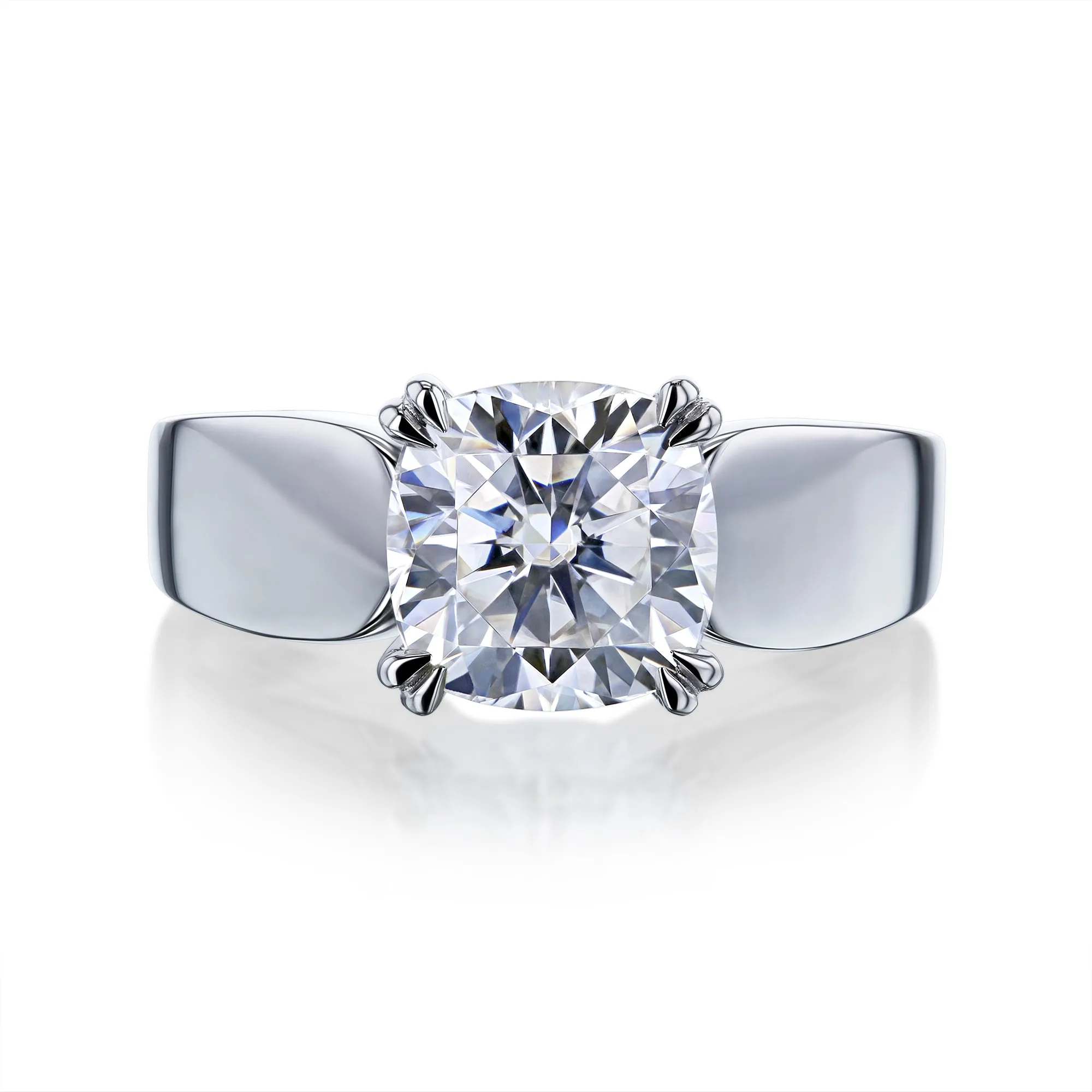 2ct Cushion Moissanite Solitaire Wide Ring